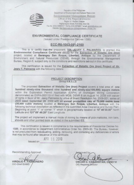 Environmental Compliance Certificate